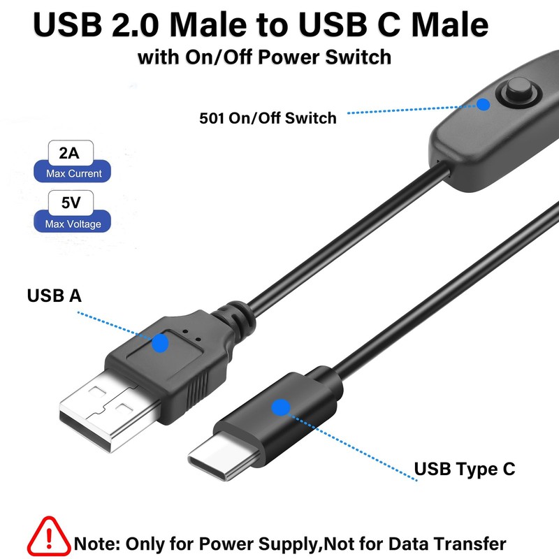 2 PCS 0.98ft Short USB Extension Cable On Off Switch 5V Type C To USB Cord gallery