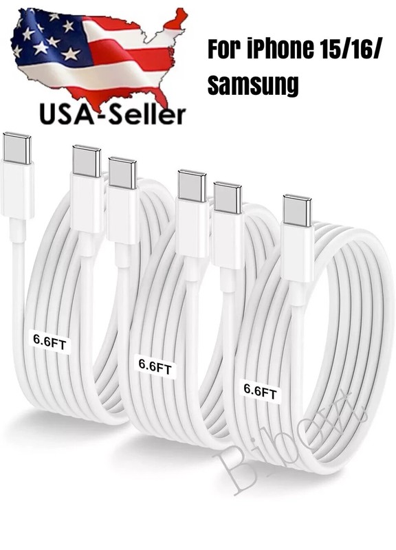 lot 2/200pack Type C to C Cable Fast Charging Cord 3/6FT for iPhone15/16 Samsung