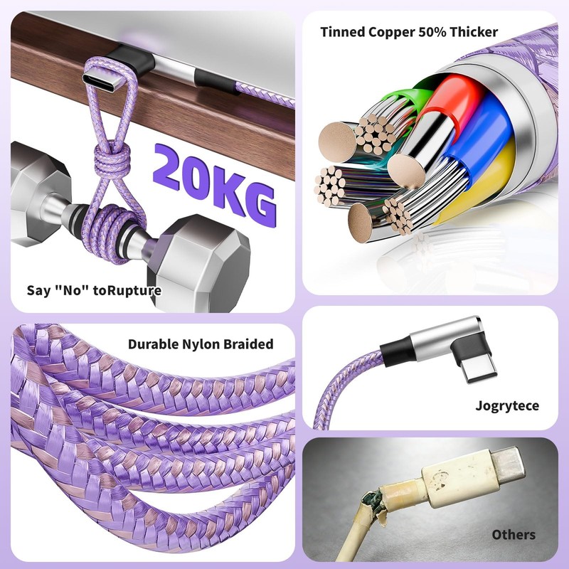 Gamer-Friendly & Travel Essentials 90 Degree Multi 2Pack5FT, Royal Purple gallery