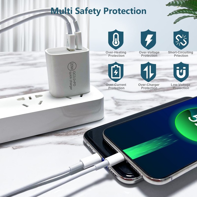 QC PD 20W USB-C Fast Charger Type-C USB-C Cable For iPhone 15 16 iPadPro Android gallery