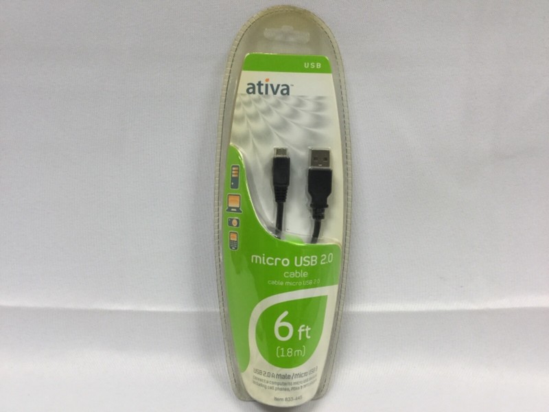 Ativa USB-A to Micro-USB Charging Cable, 6’, Black, 26890