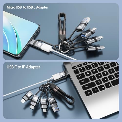USB A to USB C 3.0 OTG Adapter, USB C to Micro Converter, IP to Type grey-6in1 gallery