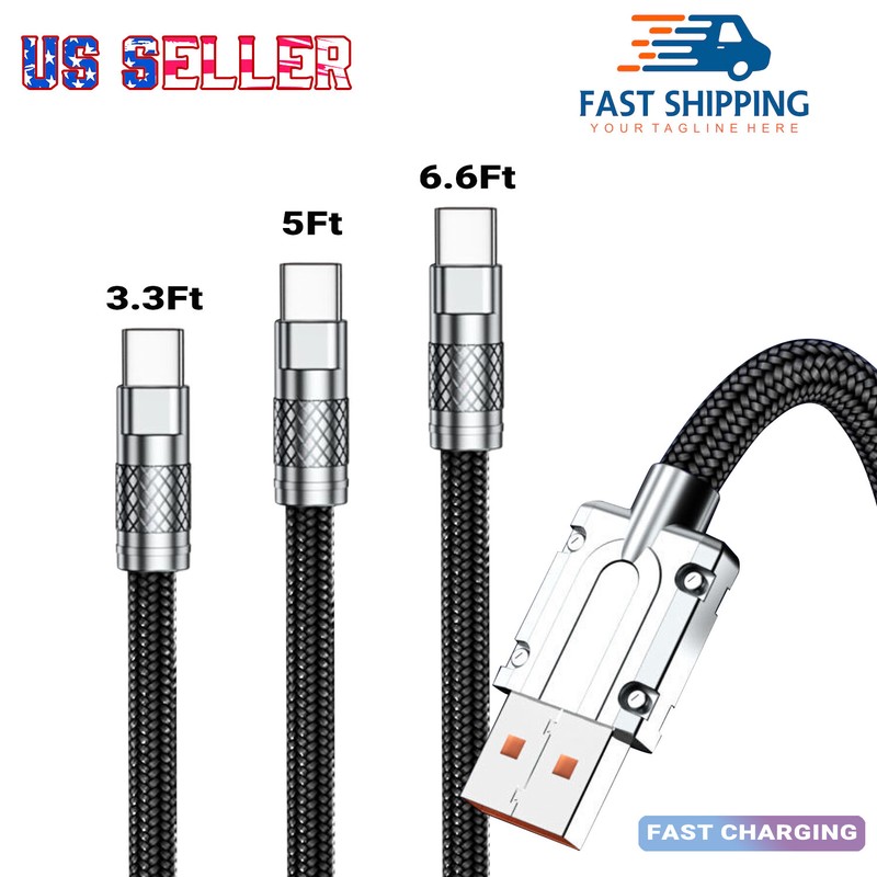 3-Pack Braided USB C Type-C Fast Charging Data SYNC Charger Cable Cord 3/5/6ft