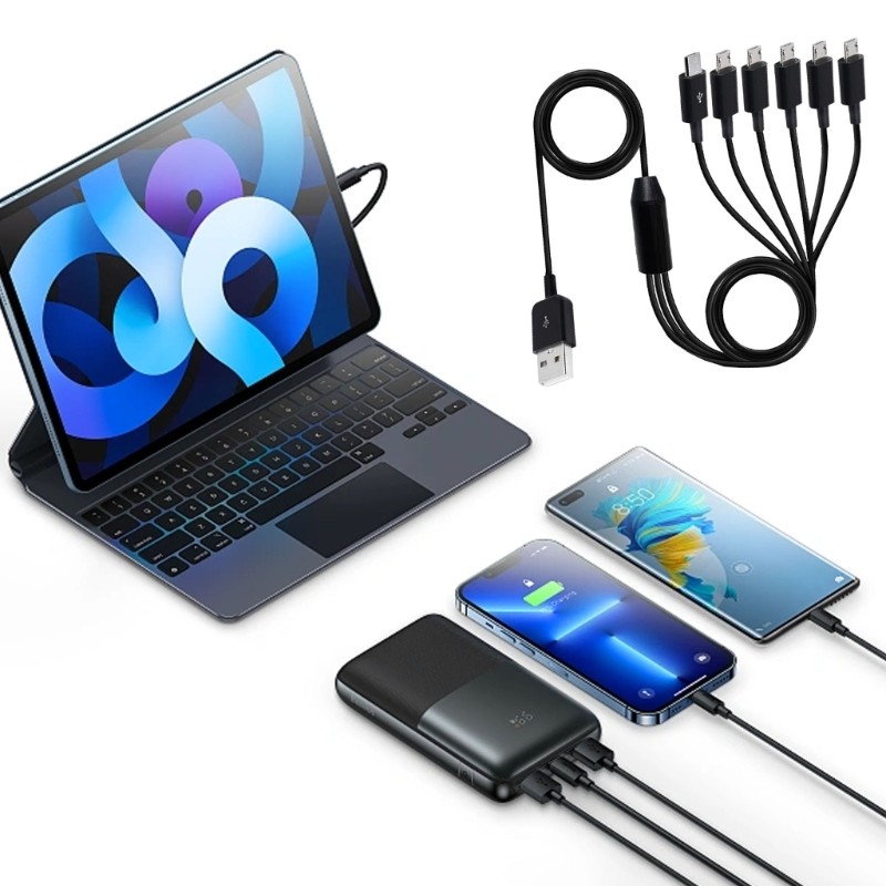 Multi USB Sync Cable 6 in 1 Charging Cord with 6 USB Plug for Mobile gallery