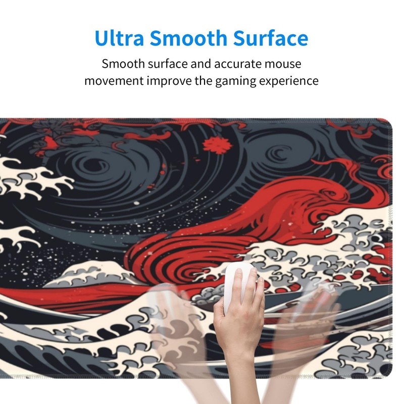 Abstract Japanese Wave Gaming Mouse Pad XL, Large Non Slip Rubber Mousepad, S... gallery