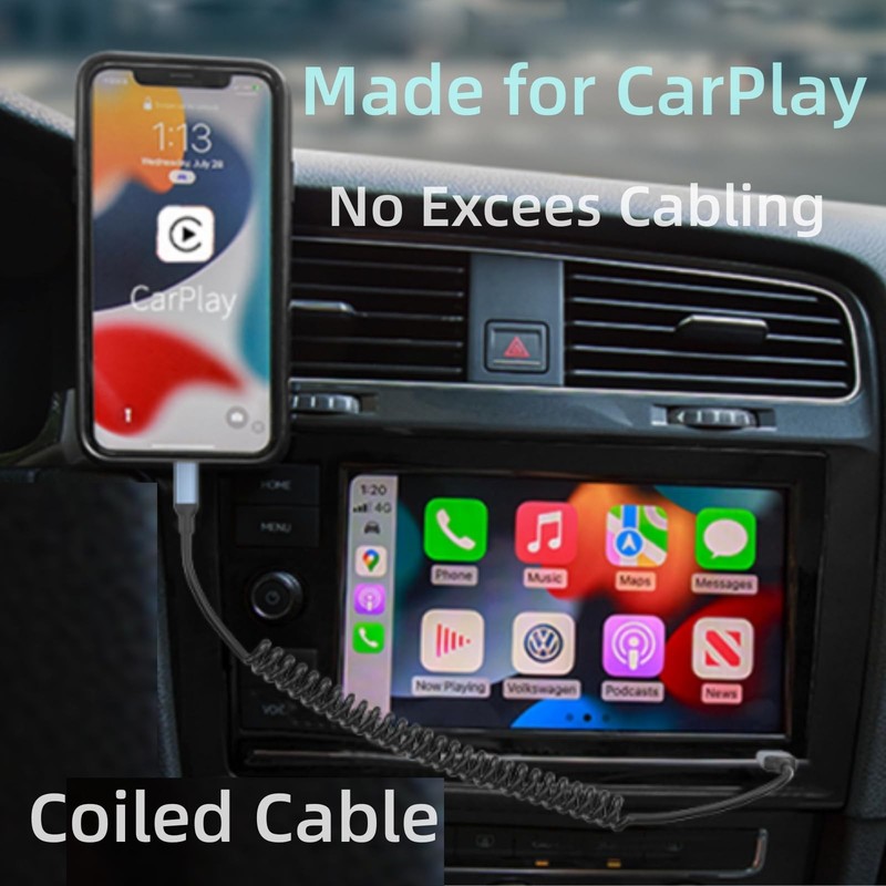Coiled Lightning Cable for Car, [MFi Certified] 2Pack Retractable 3FT, Black gallery