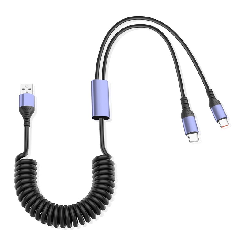 JSADZKJ Coiled USB-C Splitter Cable USB-A to Dual Spring 5.9 feet