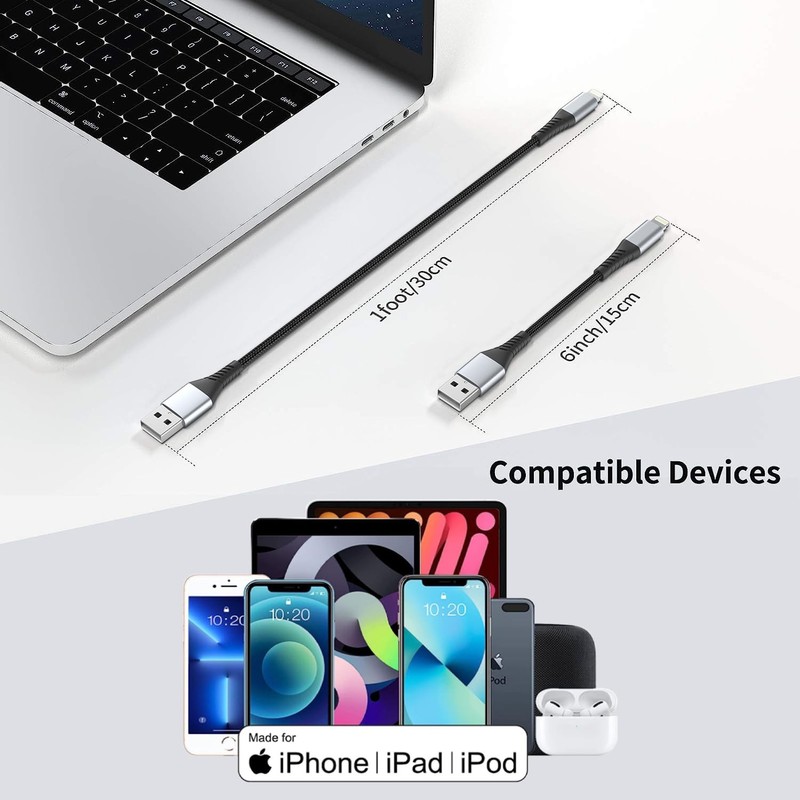6 inch Short iPhone Charging Cable, 3Pack 0.5ft USB to 0.5 Feet, Black gallery