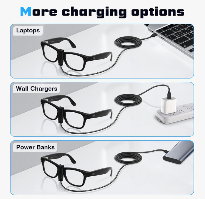 Lightweight USB Charger for RayBan Meta Accessories - Fast Clip-On Design gallery