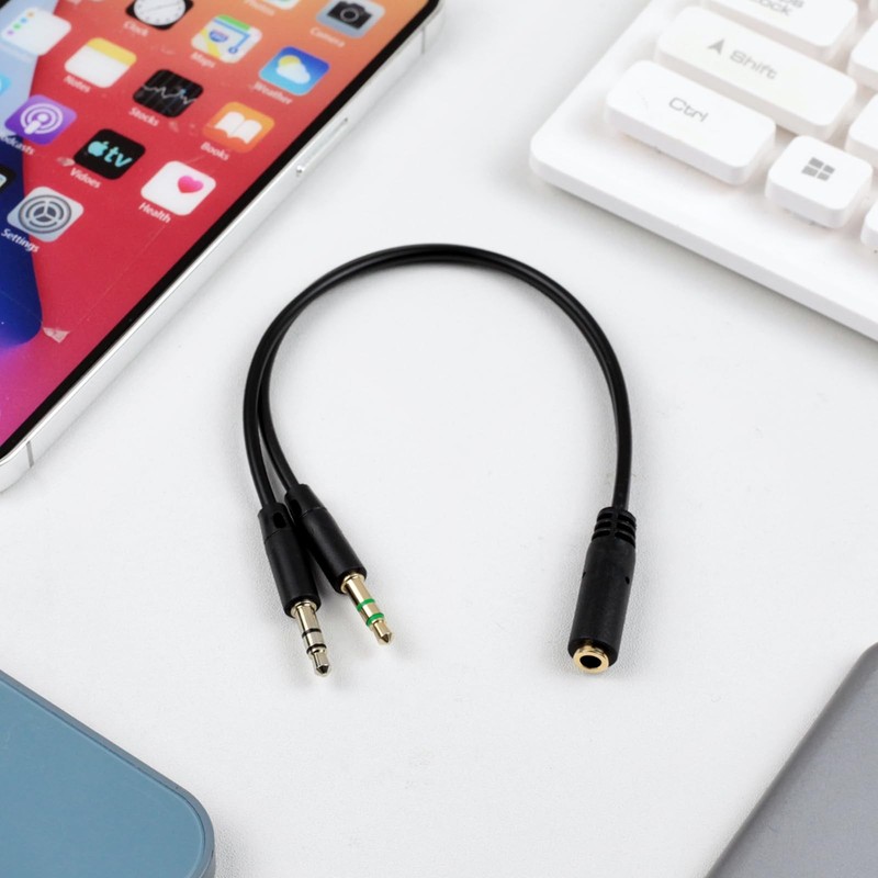 Enhanced Headphone Splitter For PC 3.5mm Female To Dual Male Audio Aux Cord gallery
