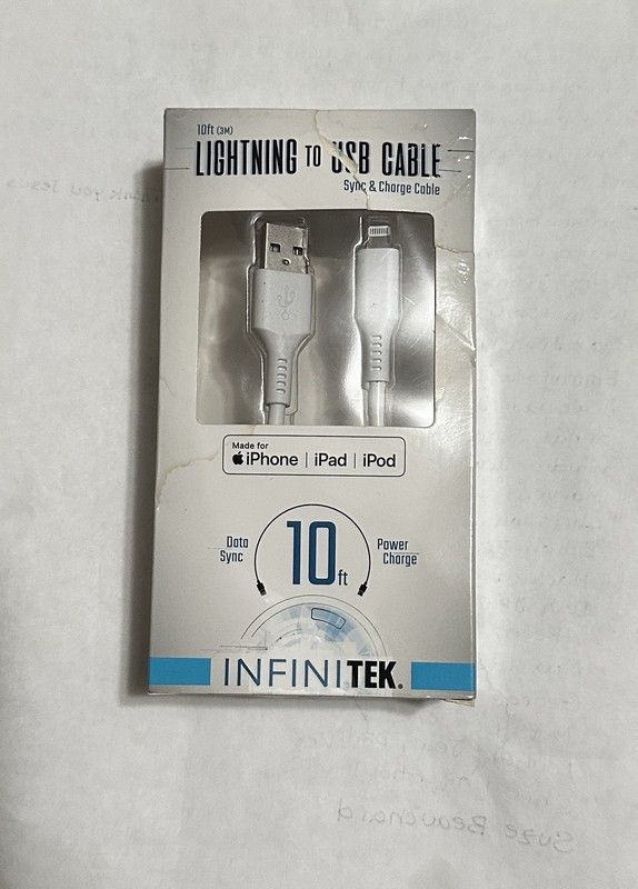 “iPhone Charger Lightning Cable 10ft – Infinitek MFi Certified USB Cord – White