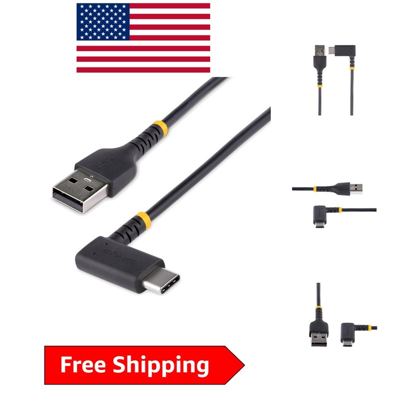 3ft USB A to C Right Angle Charging Cable – Rugged Aramid Fiber, 3A Fast Charge