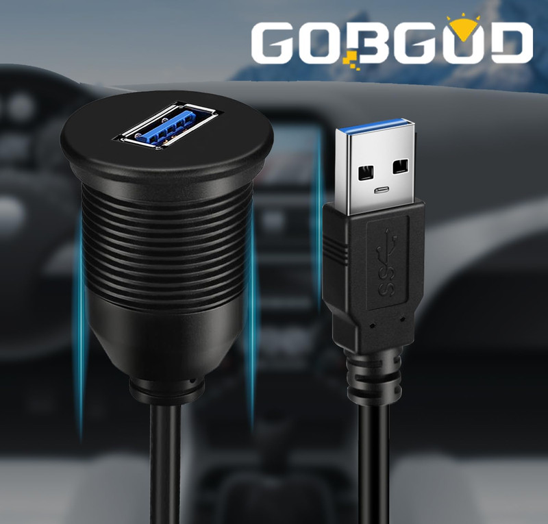 Single Port USB 3.0 Car Flush Mount Cable USB Dash Mount Adapter gallery