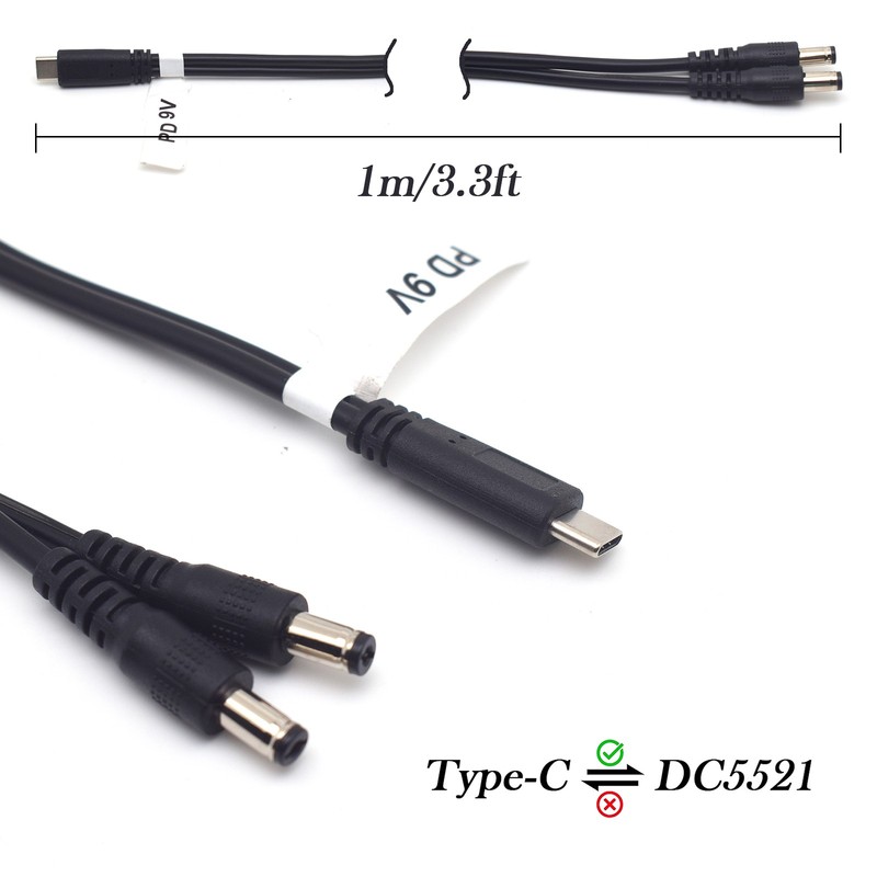 1pc USB Type-C to Dual DC5521 Male DC Power Cable 9V PD Charging Splitter Cord gallery