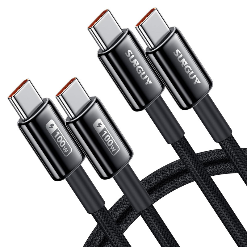 SUNGUY 100W USB C to USB C Cable [2-Pack 3.3FT] Zinc Alloy 5A Fast Charging USBC