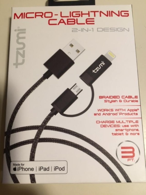 Micro Lightning 2-In-1 Design USB 2.0 Cable For Charging 3FT