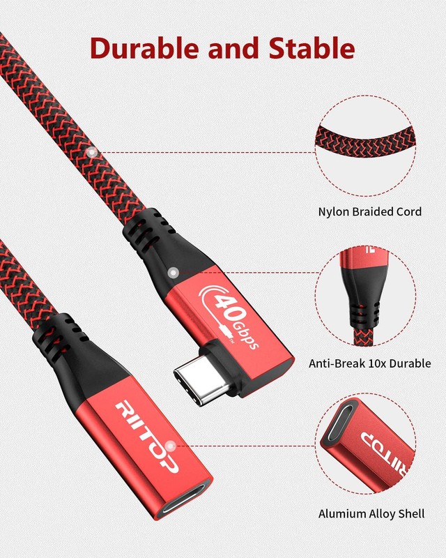 USB4 Extension Cable 40Gbps [2.6FT, Angled], USB Type C 4.0 Male to Female Co... gallery