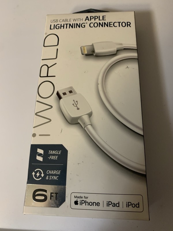 Iworld USB Cable with lighting connector for Apple NIB 6ft gallery