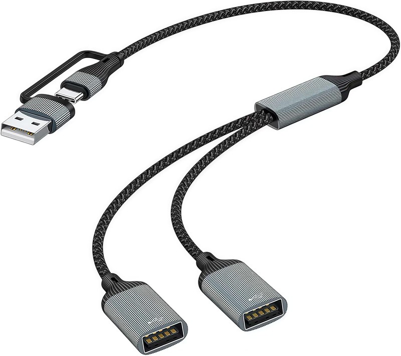 USB/Typec Male to 2 USB Female Cord Converter,USBC Splitter Y Cable 12 inch