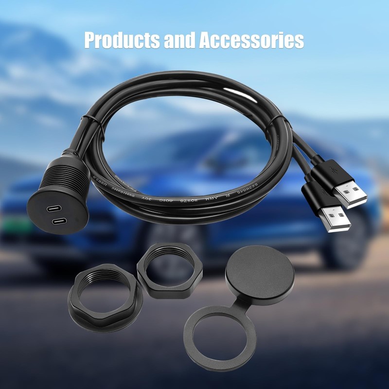 Dual Port USB A 2.0 Male To USB C 2.0 Female Extension Cable Mount 3.3FT gallery