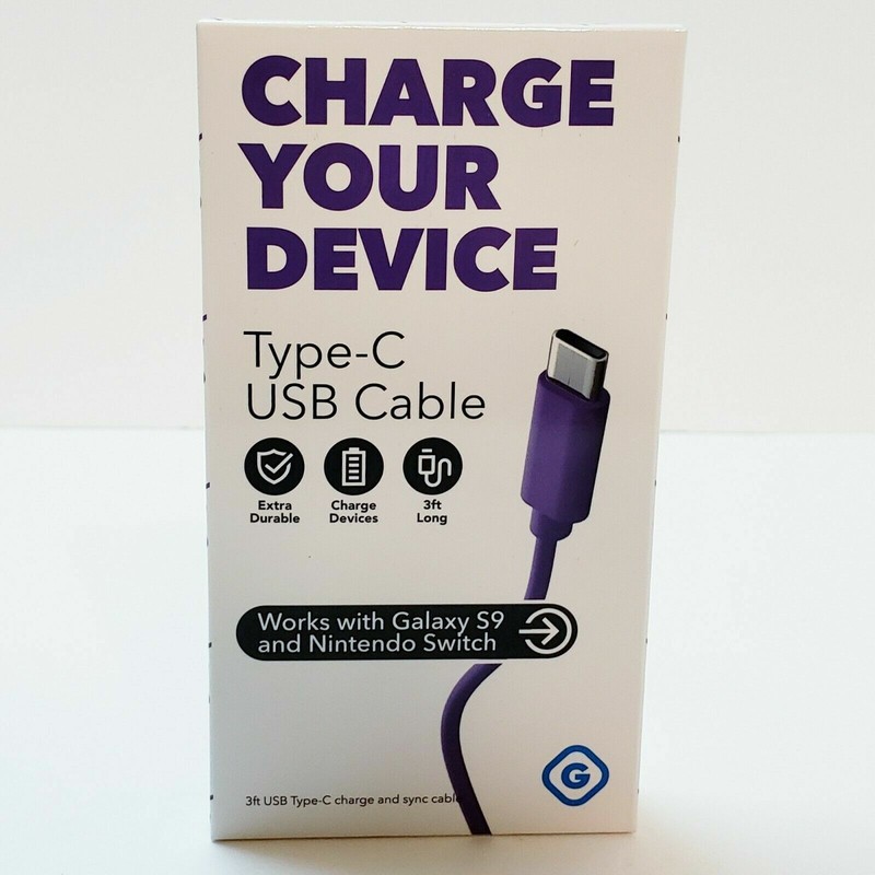 Gems 3 ft Type C 2.0 USB Charge Cable – Works For All USB Type C Devices (Purple