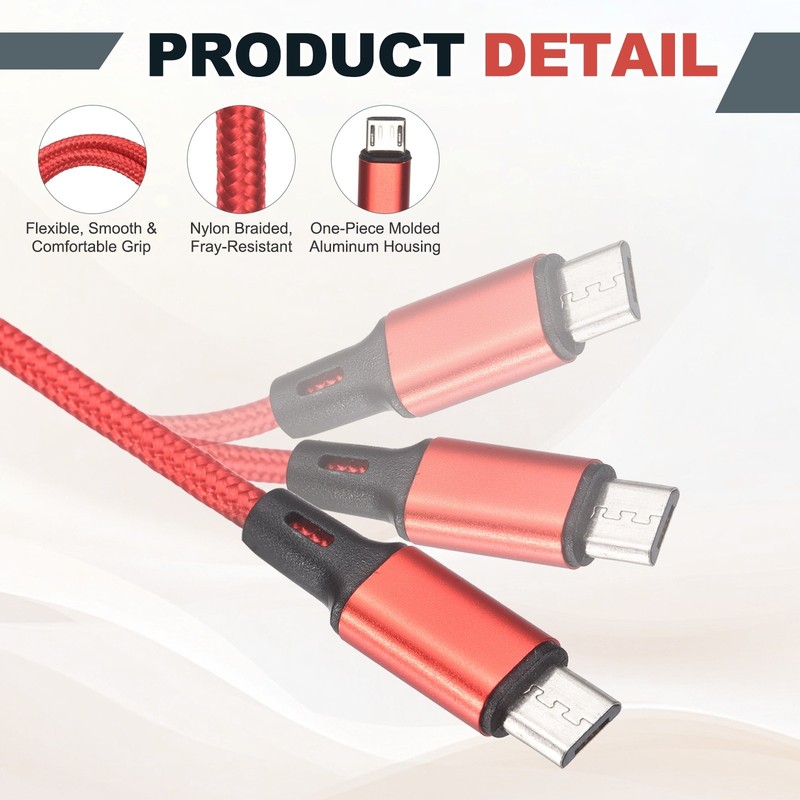 Multi USB A to 2 Micro USB 2 in 1 Splitter 47", Red gallery