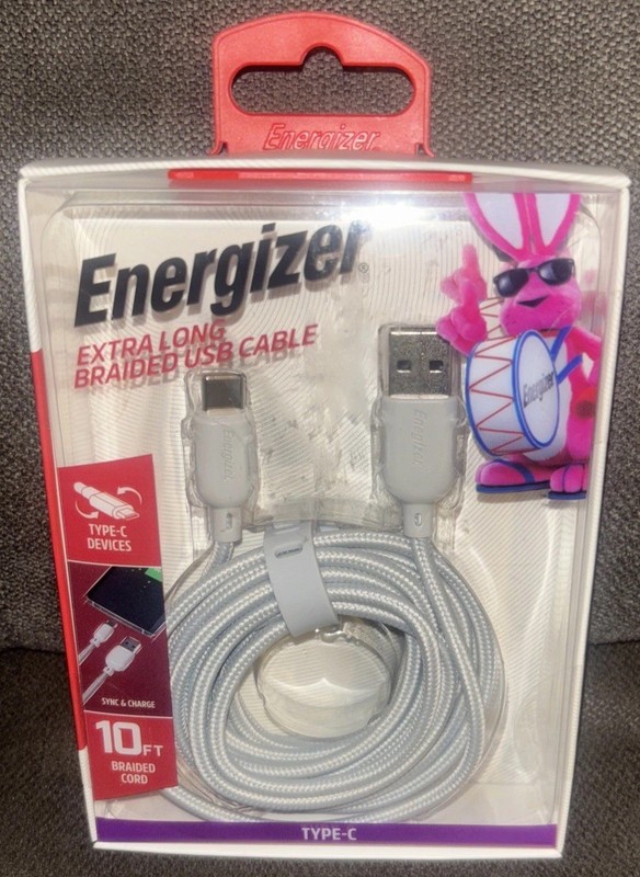 Energizer 10ft Extra Long Braided🪫Type-C to USB Charging Cable🔋Gray gallery