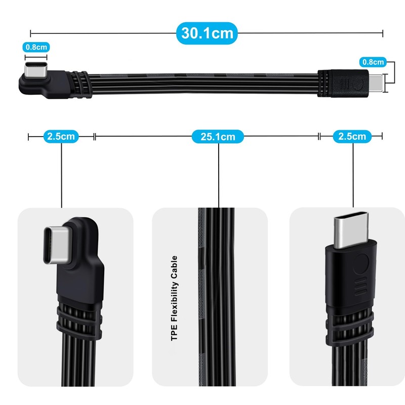 Flat USB C Cable 90 Degree Left Right Bent 100W 5A Data Charging 1.6 ft gallery