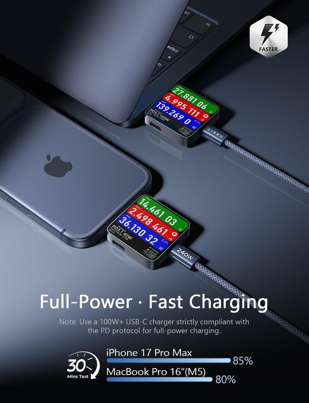 LISEN USB C to USB C Cable, 240W Fast Charging Type C Charger Cord (6.6FT) | 2-P gallery