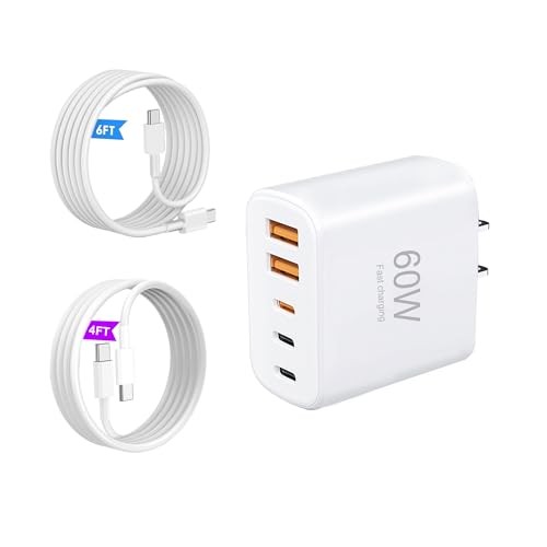 USB C Wall Charger，Multi-Port (3C+2A) Fast Charging Wall Plug with 4FT& 6FT