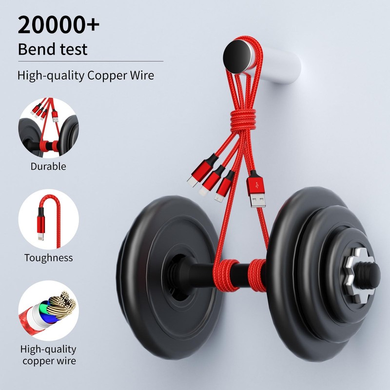 3 in 1 Multi Charging Cable[2 Pack 4FT], Red Braided Nylon USB Cable & Travel... gallery