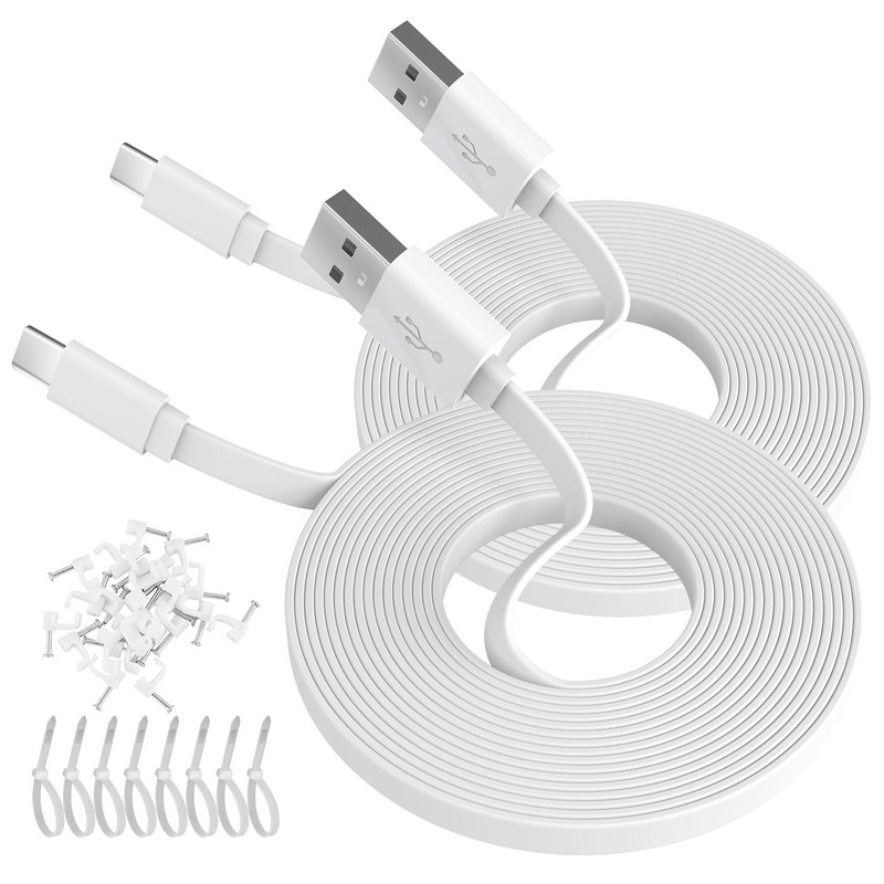 2 PCS White 16.4FT 5M Flat USB C Cable Charging Data Sync Type A To C Cord