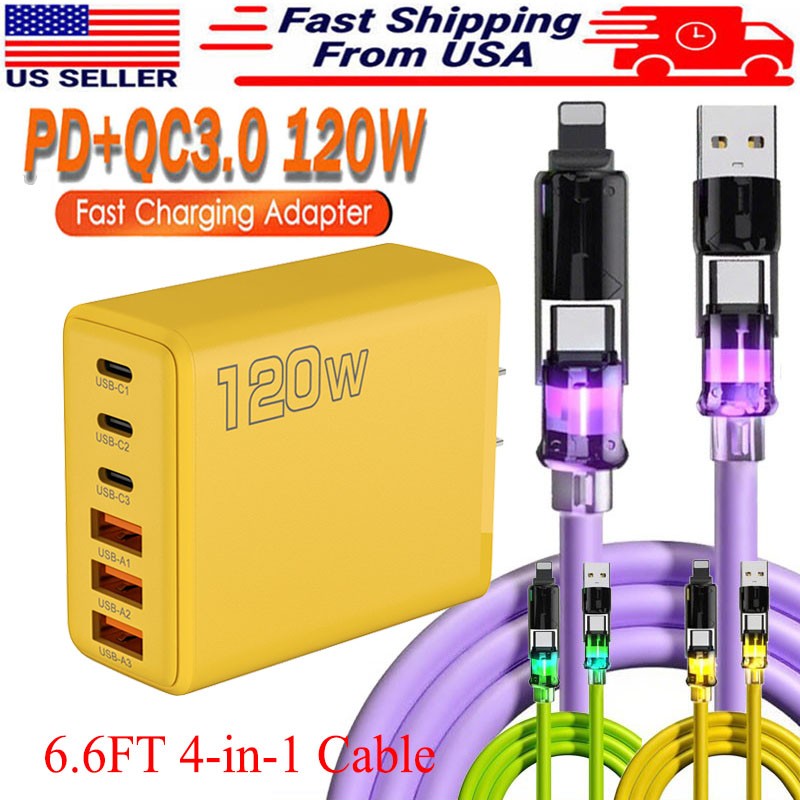120W Fast Type C Wall Charger , 4-In-1 60W Super Fast Cable For Cell Phone iPad gallery