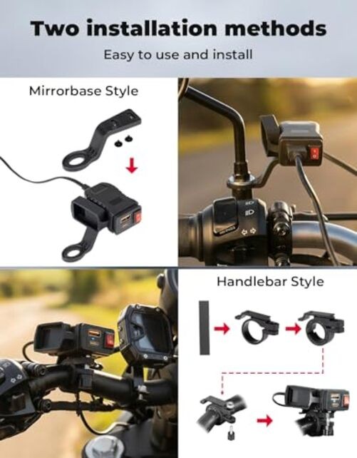 Motorcycle USB Charger with USB-C and USB-A Ports, 61-Inch Extra-Long IP66 gallery