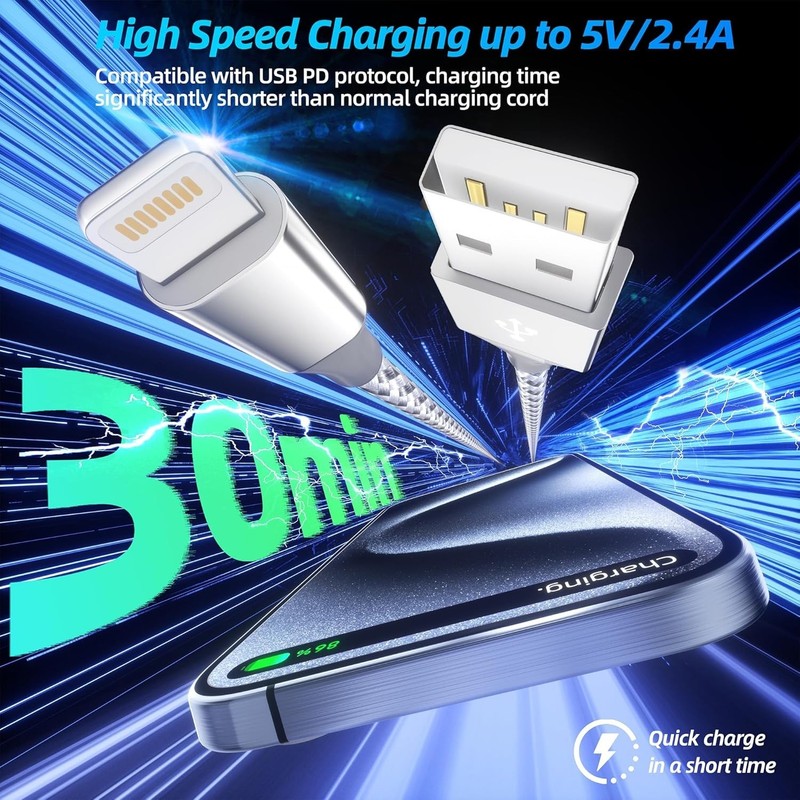 iPhone Charger 3pack 10FT Apple MFi Certified Long Lightning Cable Fast Charging gallery