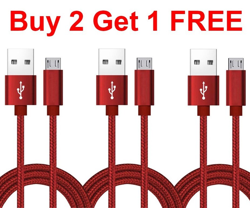 10FT Micro USB Fast Charging Cable Cord For Samsung Android Phone Charger Red