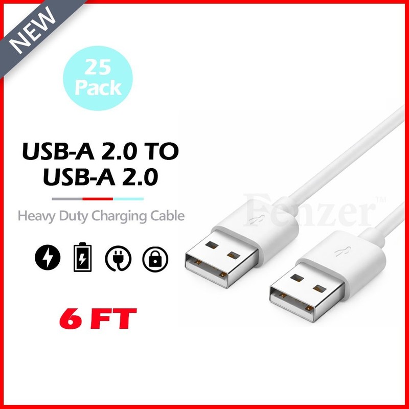 25X-6FT USB 2.0 Type A Male to A Male Cable -High Speed Data Transfer Charger