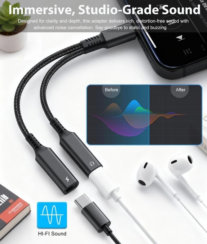 USB C Splitter,1 in 2 Out Dual USB C Type Headphone and Charger Audio Adapter... gallery