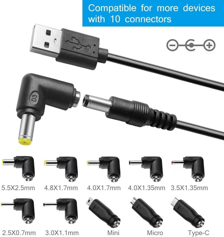 DC 5V Power Cord, USB to DC 5.5X2.1Mm Plug Charging Cable with 10 Connector gallery