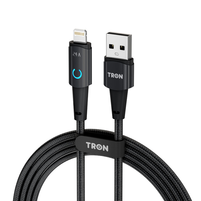 USB A to L Braided Charger Cable – Black & White, 6FT, with LED Light