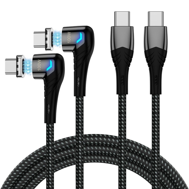 100W USB C to USB C Magnetic Charging Cable (2 Pack, 5ft) Right Angle Magneti…