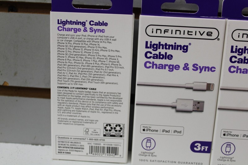 LOT OF 5 x Infinitive 3 Ft. USB A to 8 Pin Connector Cable Charge & Sync Apple gallery