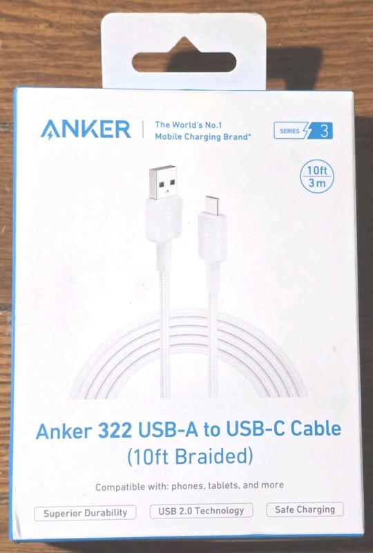 Anker 322 Charging Cable Series 3 (USB-A/USB-C) 10ft Braided Cord