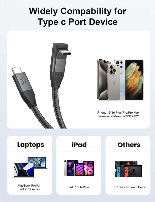 USB C to USB C Cable, Right Angle USB C 3.2 Gen 2 Cable 20Gbps USB Type C Dat... gallery