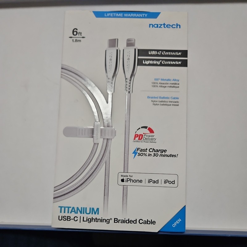 Naztech Titanium 6ft Braided Charging Data Sync Cable (MFi-Certified)