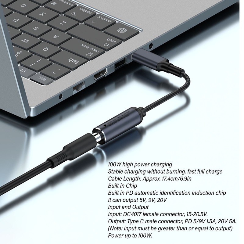 PD DC 4.0mmx1.7mm Female Input To USB Type C Male Power Charging Cable 100W BEA gallery