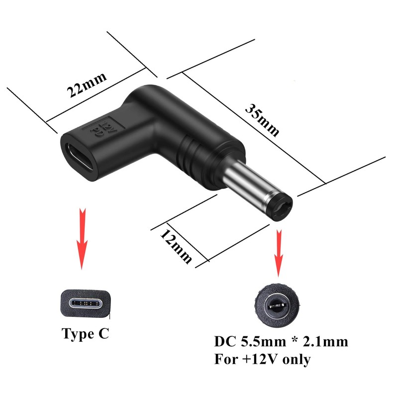 USB C to DC Converter 12V 3A 5.5mm x 2.1mm Adapter - Power for Devices gallery