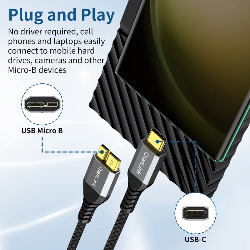 10Gbps Micro B to USB C Hard Drive Cable 1.6FT External Hard Drive Cable gallery