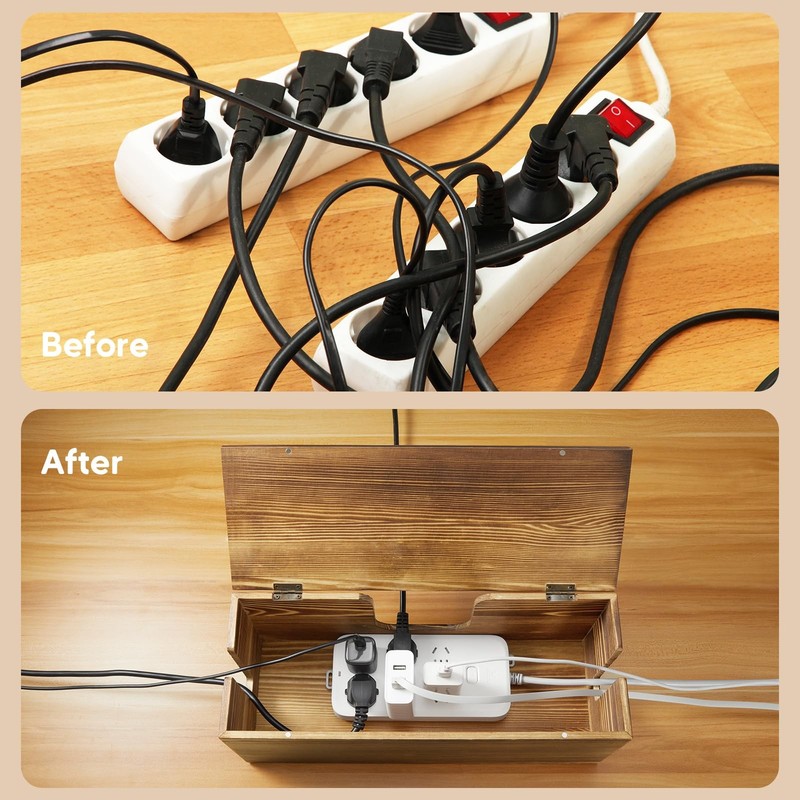 Large Cable Management Box - Burnt Wood Organizer and Power Brown gallery