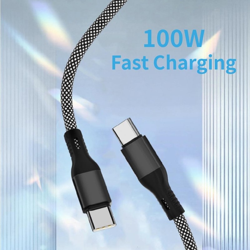 100W PD 5A QC 4.0 Fast Charging USB C Cable Type C to C Data Sync Cord 3.3ft gallery